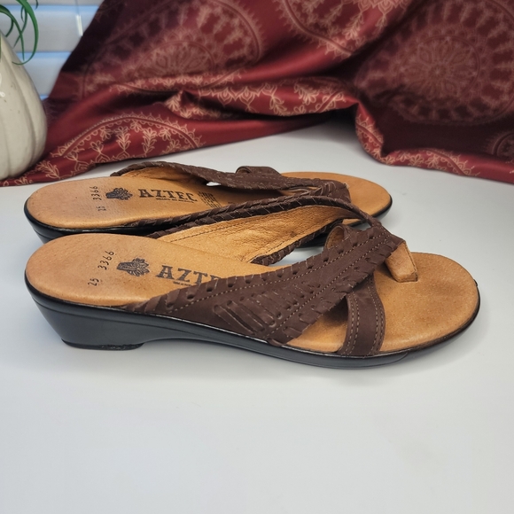 H. Aztec Made In Mexico Sandals Brown Leather Size 25 US8 - Picture 5 of 11